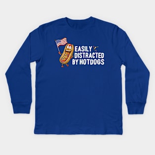 Easily Distracted By Hotdogs Kids Long Sleeve T-Shirt